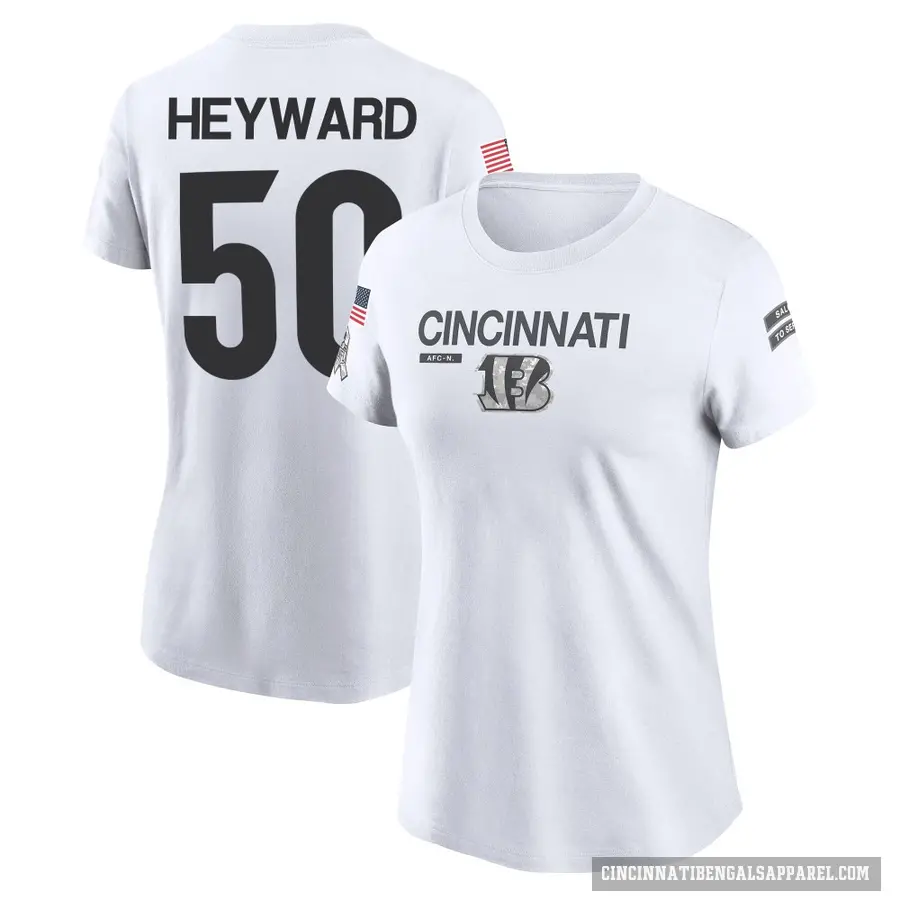 Women's ＃50 Shaka Heyward Cincinnati Bengals White 2024 Salute to Service Performance T-Shirt