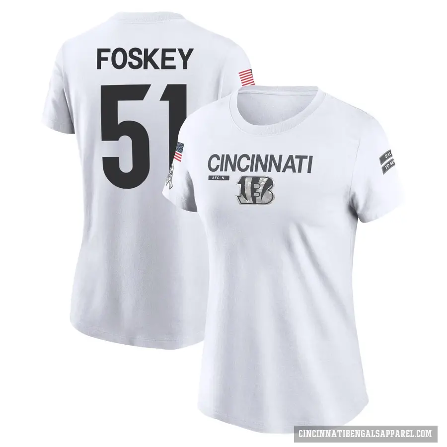 Women's ＃51 Isaiah Foskey Cincinnati Bengals White 2024 Salute to Service Performance T-Shirt