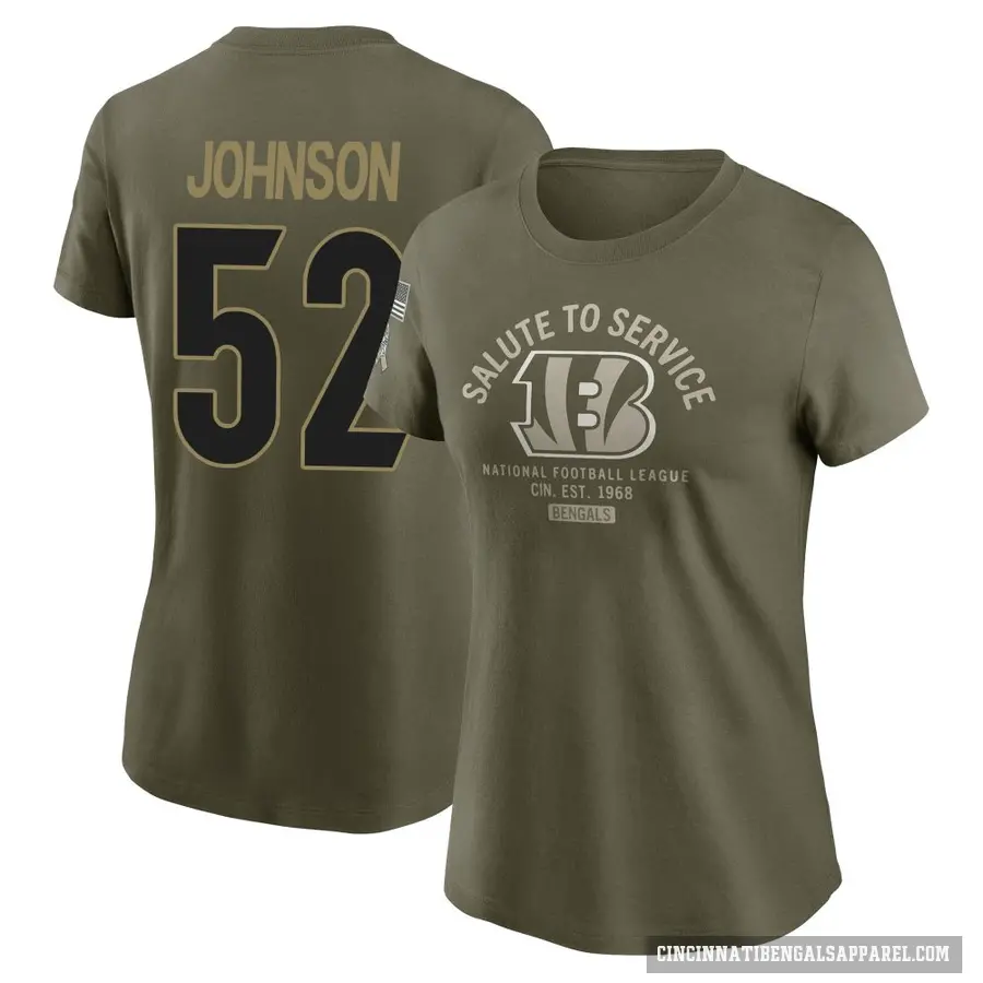 Women's ＃52 Cedric Johnson Cincinnati Bengals Olive 2025 Salute to Service Sideline T-Shirt