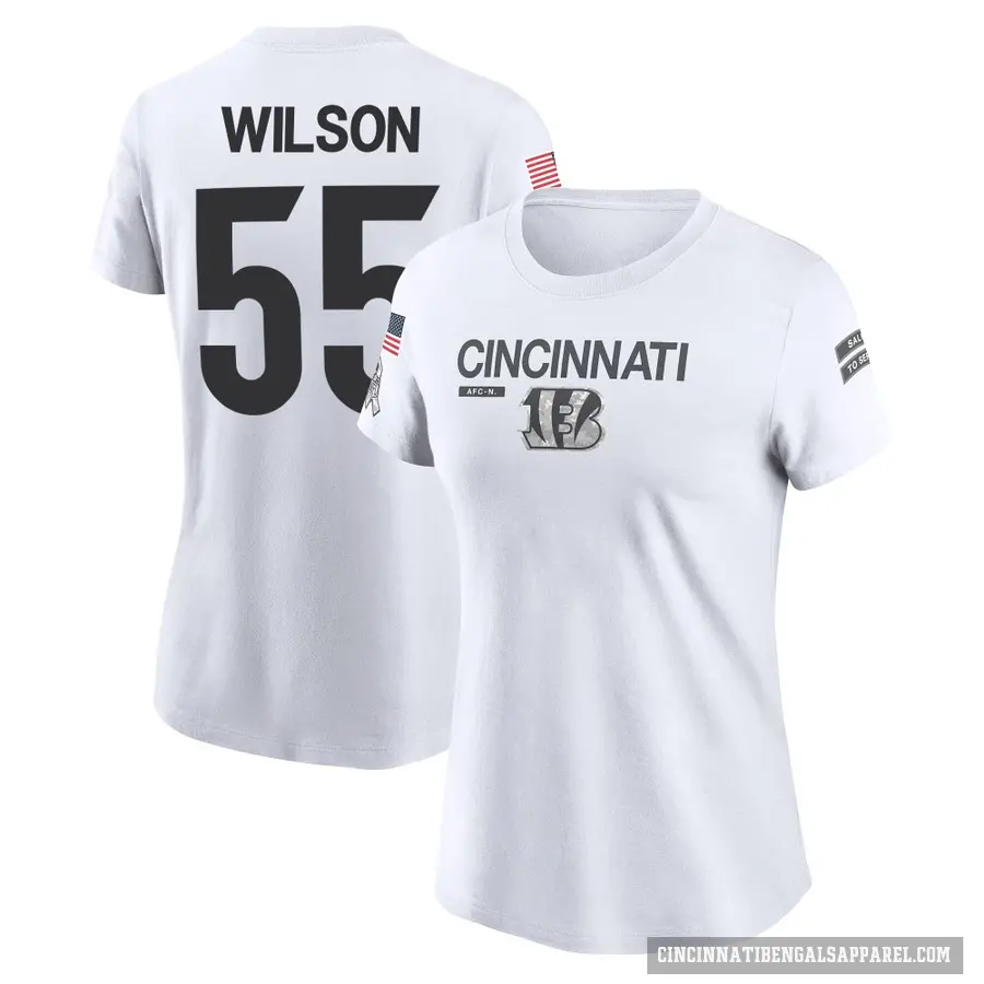 Women's ＃55 Logan Wilson Cincinnati Bengals White 2024 Salute to Service Performance T-Shirt