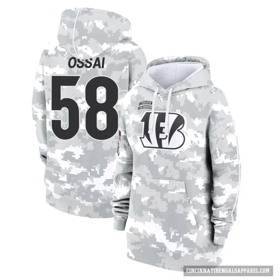 Women's ＃58 Joseph Ossai Cincinnati Bengals Arctic Camo 2024 Salute to Service Club Fleece Pullover Hoodie