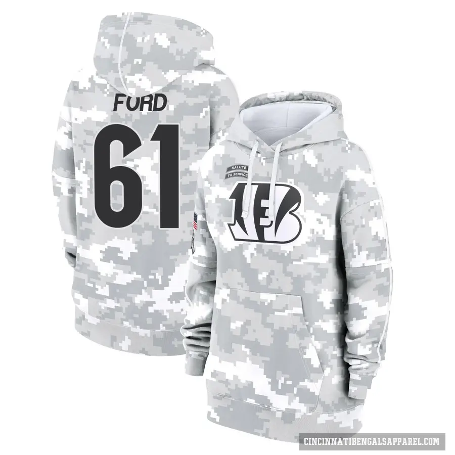 Women's ＃61 Cody Ford Cincinnati Bengals Arctic Camo 2024 Salute to Service Club Fleece Pullover Hoodie