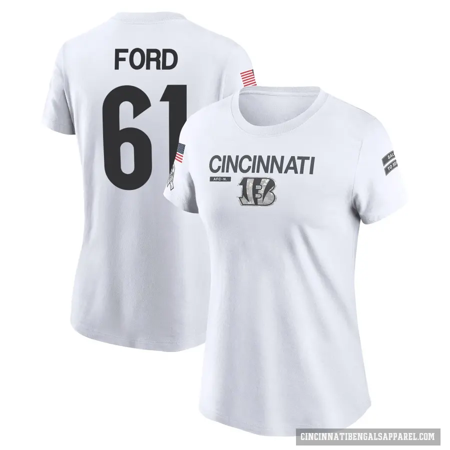 Women's ＃61 Cody Ford Cincinnati Bengals White 2024 Salute to Service Performance T-Shirt
