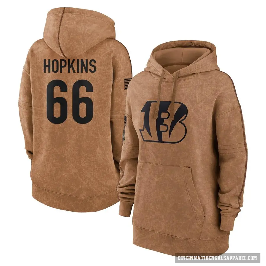 Women's ＃66 Trey Hopkins Cincinnati Bengals Brown 2023 Salute To Service Pullover Hoodie