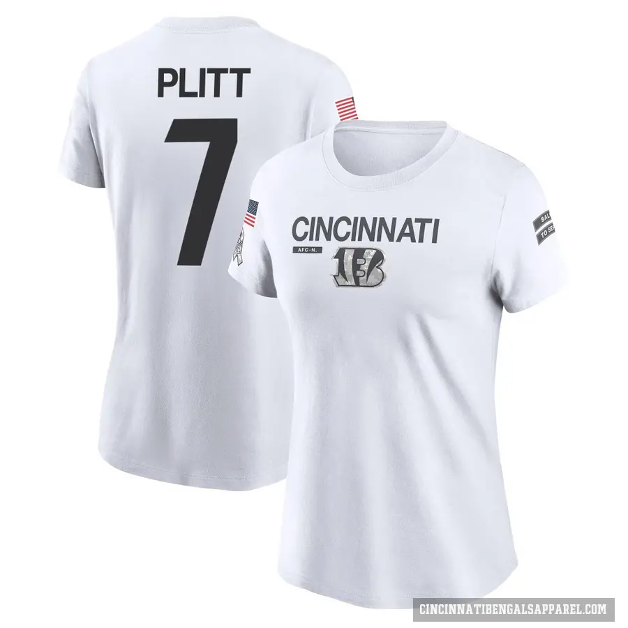 Women's ＃7 Drew Plitt Cincinnati Bengals White 2024 Salute to Service Performance T-Shirt