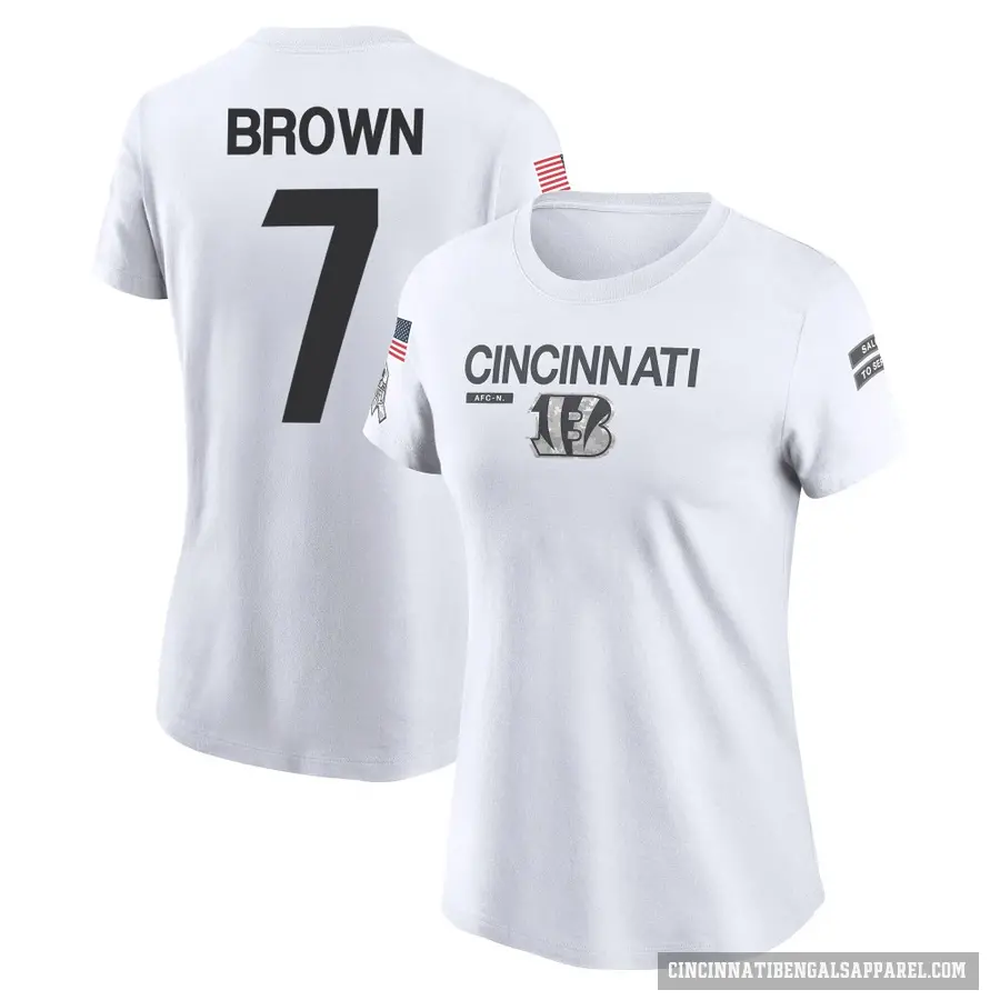 Women's ＃7 Jon Brown Cincinnati Bengals White 2024 Salute to Service Performance T-Shirt