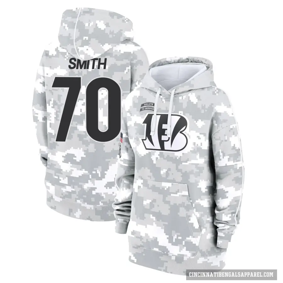 Women's ＃70 D'Ante Smith Cincinnati Bengals Arctic Camo 2024 Salute to Service Club Fleece Pullover Hoodie