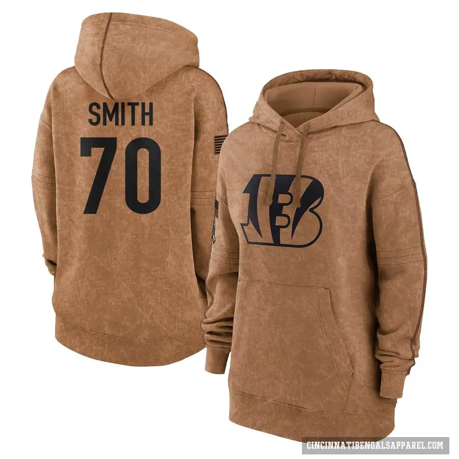 Women's ＃70 D'Ante Smith Cincinnati Bengals Brown 2023 Salute To Service Pullover Hoodie