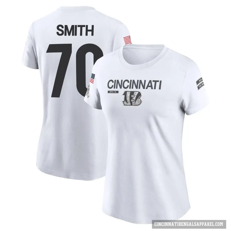 Women's ＃70 D'Ante Smith Cincinnati Bengals White 2024 Salute to Service Performance T-Shirt