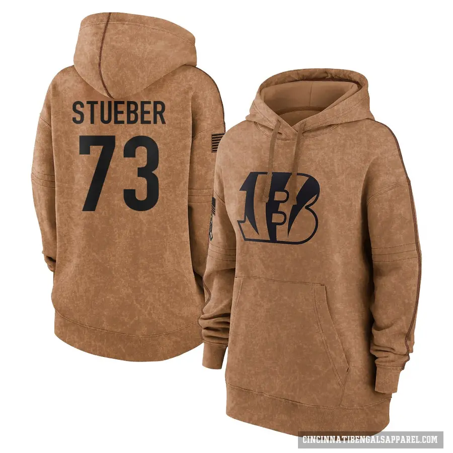 Women's ＃73 Andrew Stueber Cincinnati Bengals Brown 2023 Salute To Service Pullover Hoodie