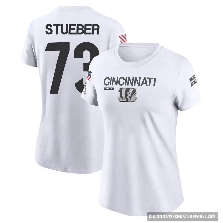 Women's ＃73 Andrew Stueber Cincinnati Bengals White 2024 Salute to Service Performance T-Shirt