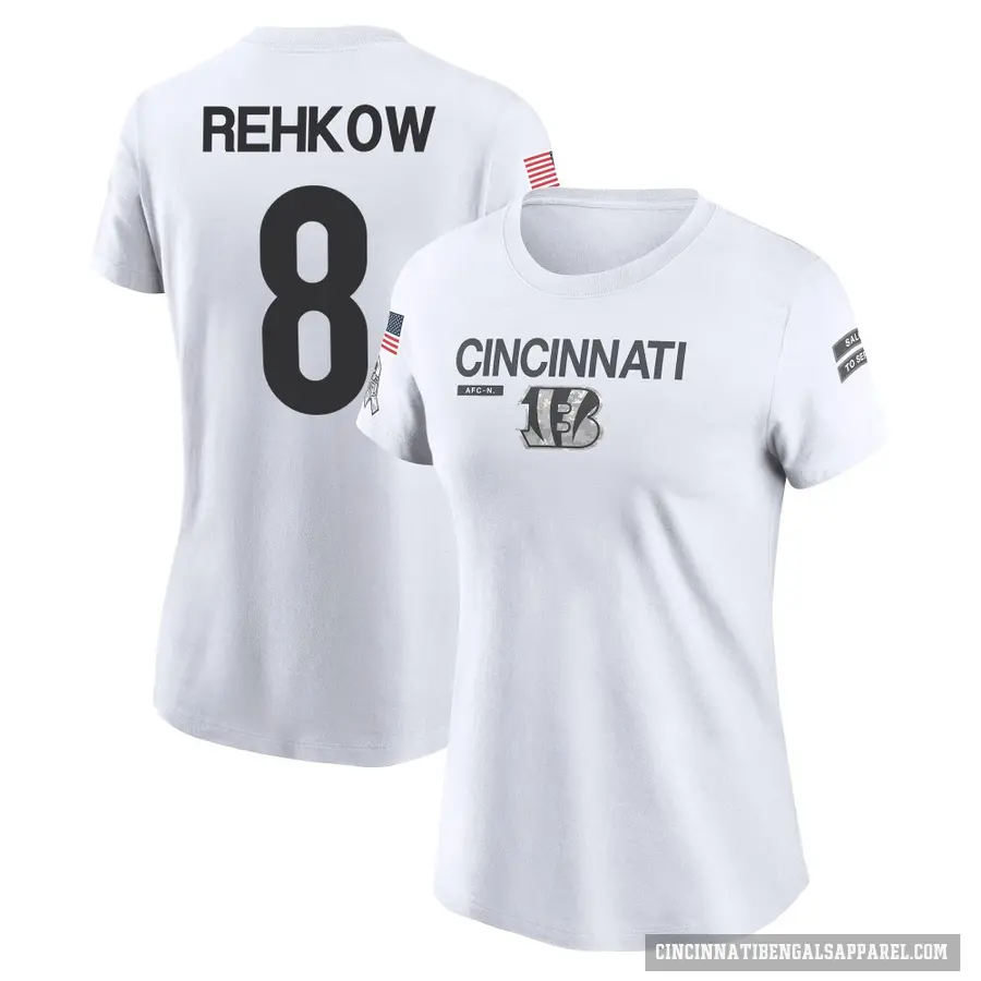 Women's ＃8 Ryan Rehkow Cincinnati Bengals White 2024 Salute to Service Performance T-Shirt