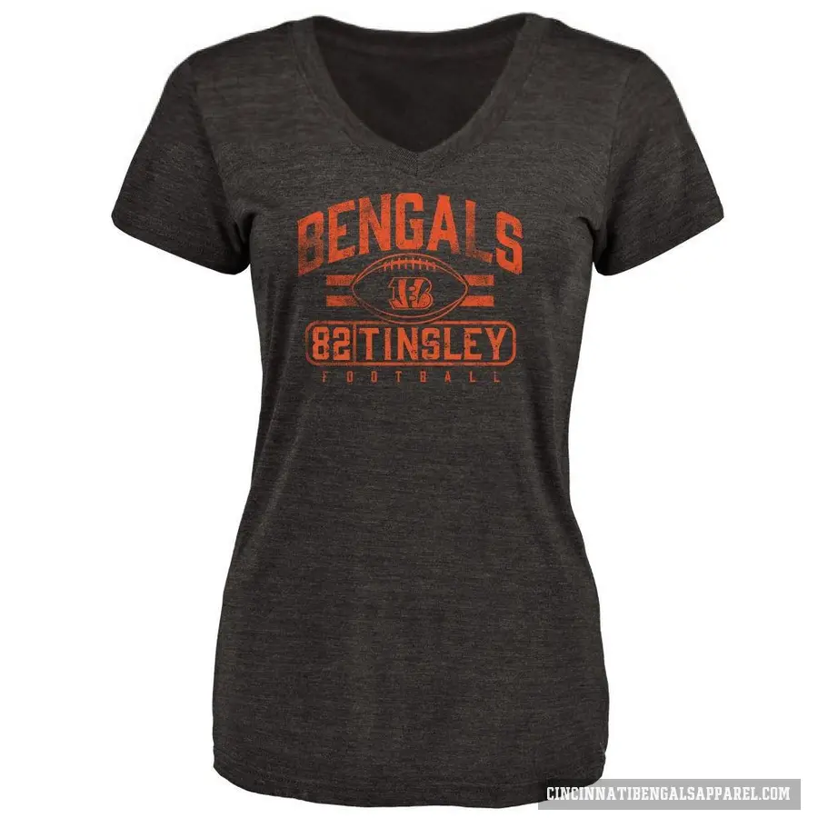 Women's ＃82 Mitchell Tinsley Cincinnati Bengals Black Flanker T-Shirt