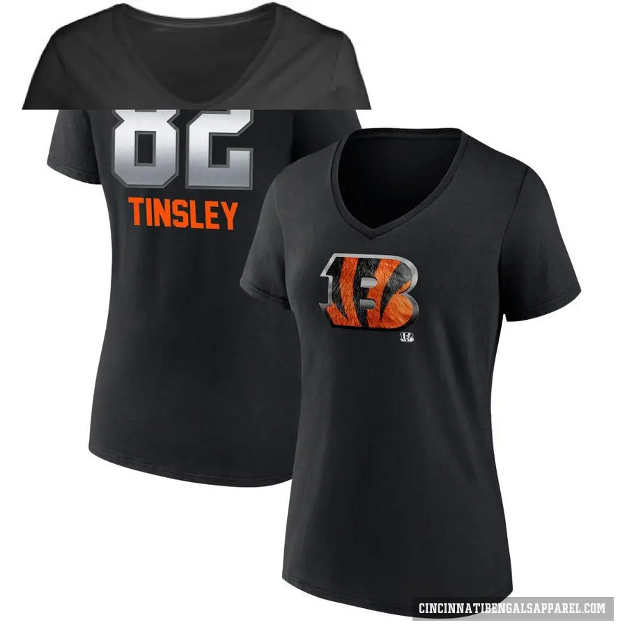 Women's ＃82 Mitchell Tinsley Cincinnati Bengals Black Midnight Mascot T-Shirt