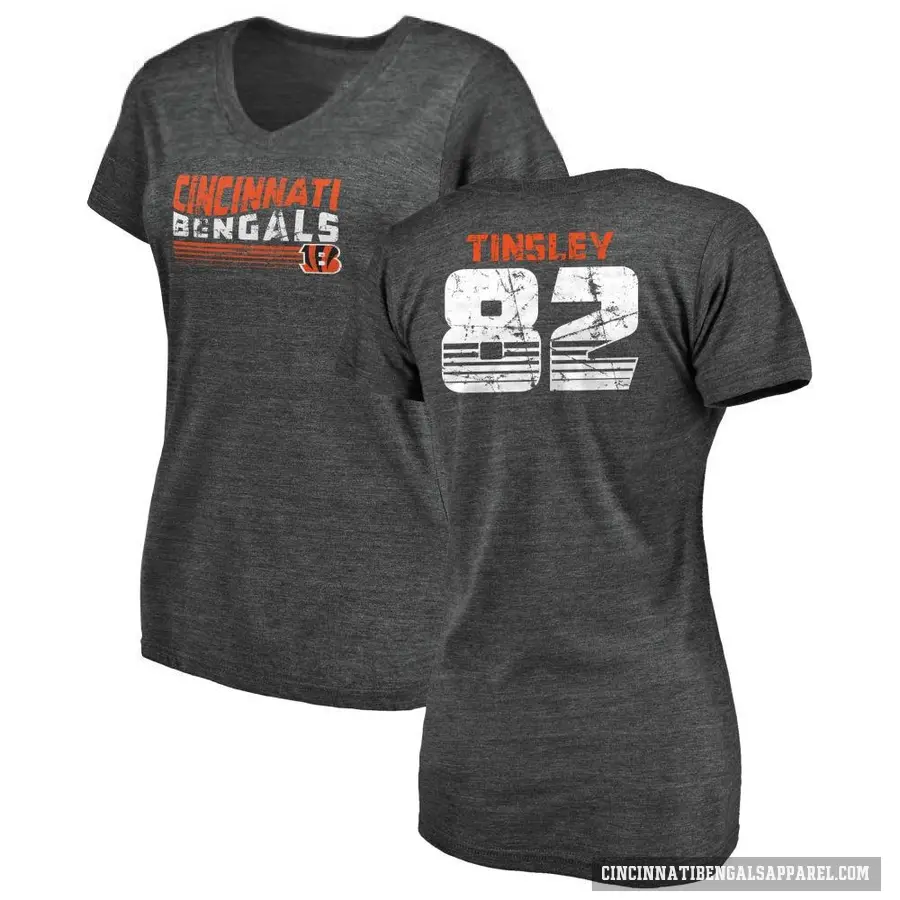 Women's ＃82 Mitchell Tinsley Cincinnati Bengals Black Retro V-Neck T-Shirt