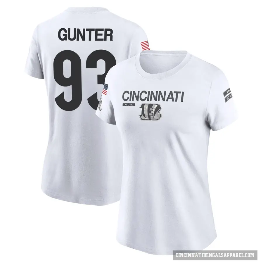 Women's ＃93 Jeff Gunter Cincinnati Bengals White 2024 Salute to Service Performance T-Shirt