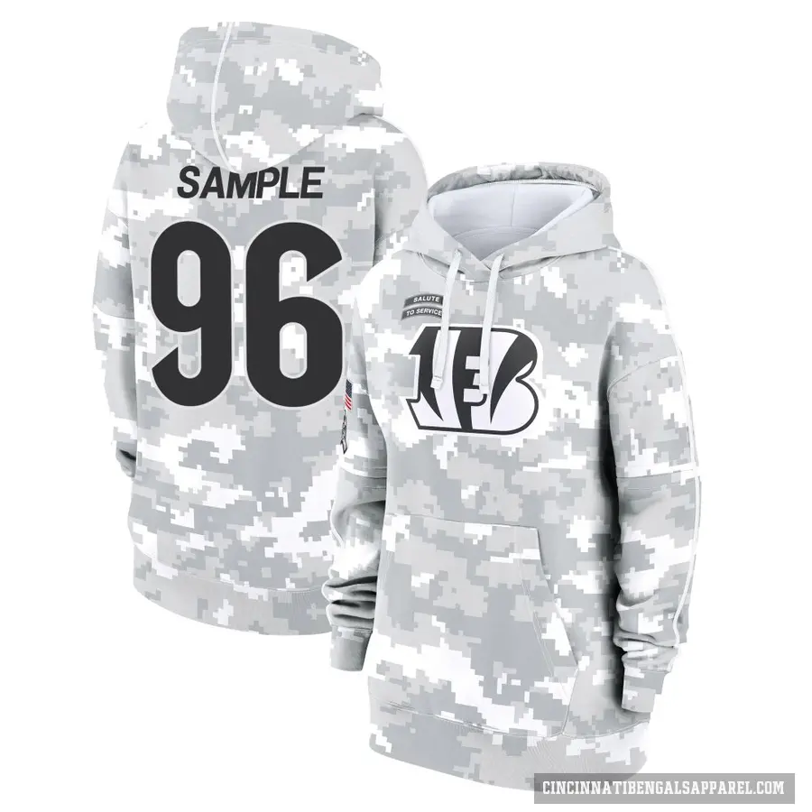 Women's ＃96 Cam Sample Cincinnati Bengals Arctic Camo 2024 Salute to Service Club Fleece Pullover Hoodie