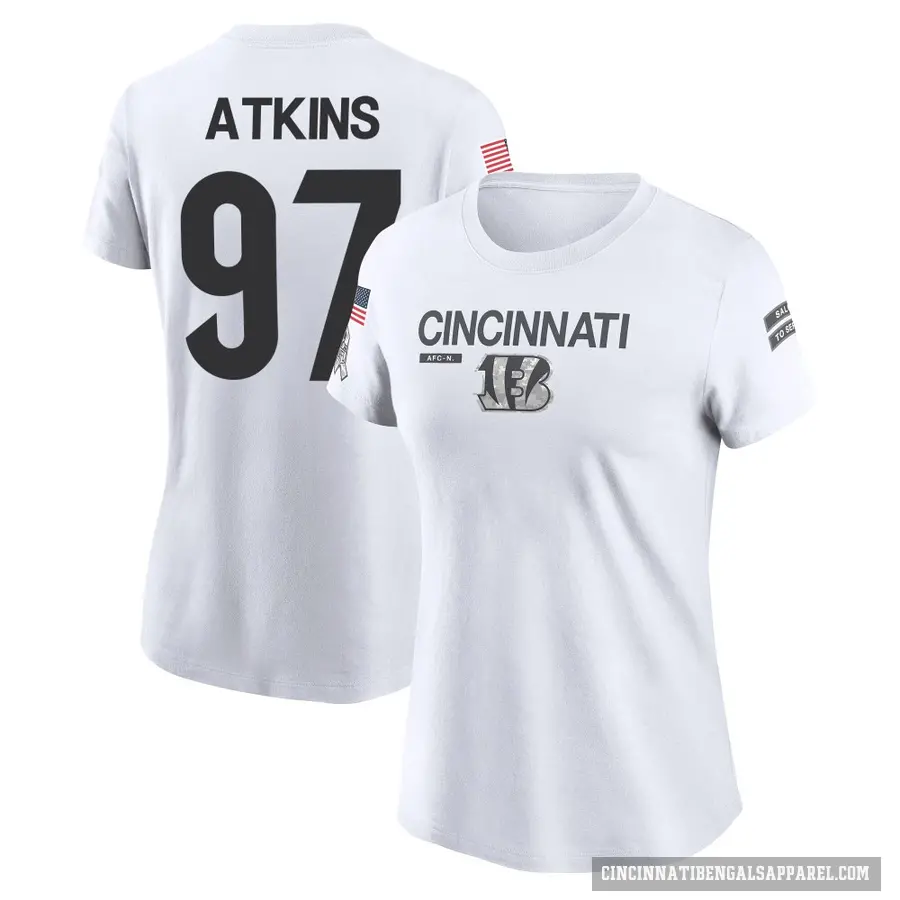 Women's ＃97 Geno Atkins Cincinnati Bengals White 2024 Salute to Service Performance T-Shirt