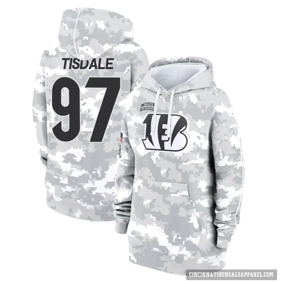 Women's ＃97 Tariqious Tisdale Cincinnati Bengals Arctic Camo 2024 Salute to Service Club Fleece Pullover Hoodie