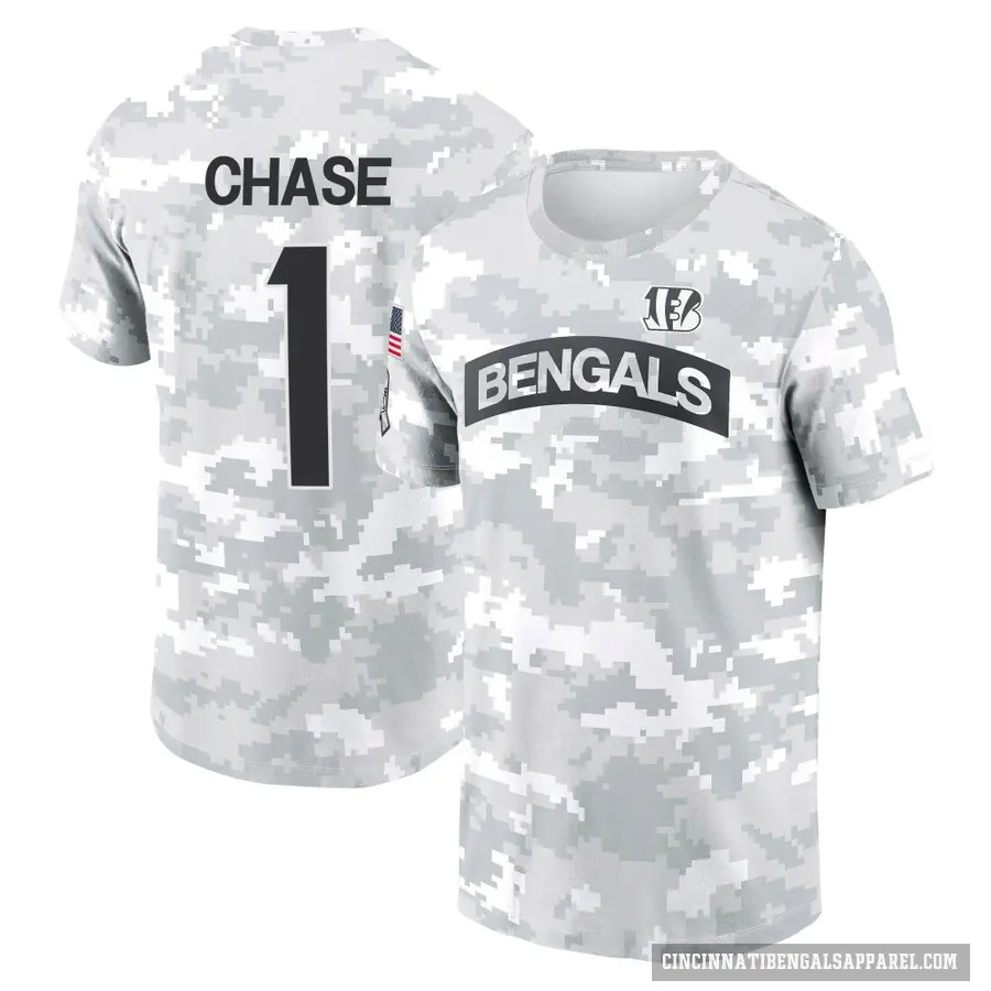 Youth ＃1 Ja'Marr Chase Cincinnati Bengals Camo Arctic 2024 Salute to Service Performance T-Shirt