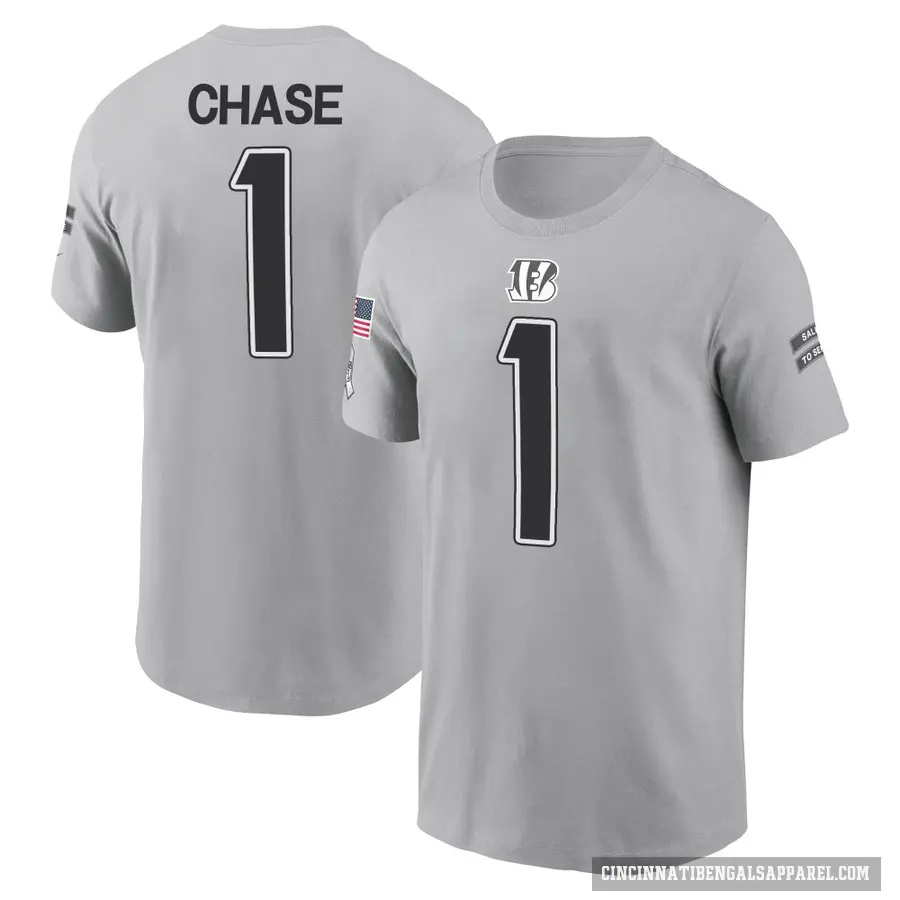 Youth ＃1 Ja'Marr Chase Cincinnati Bengals Gray 2024 Salute to Service T-Shirt