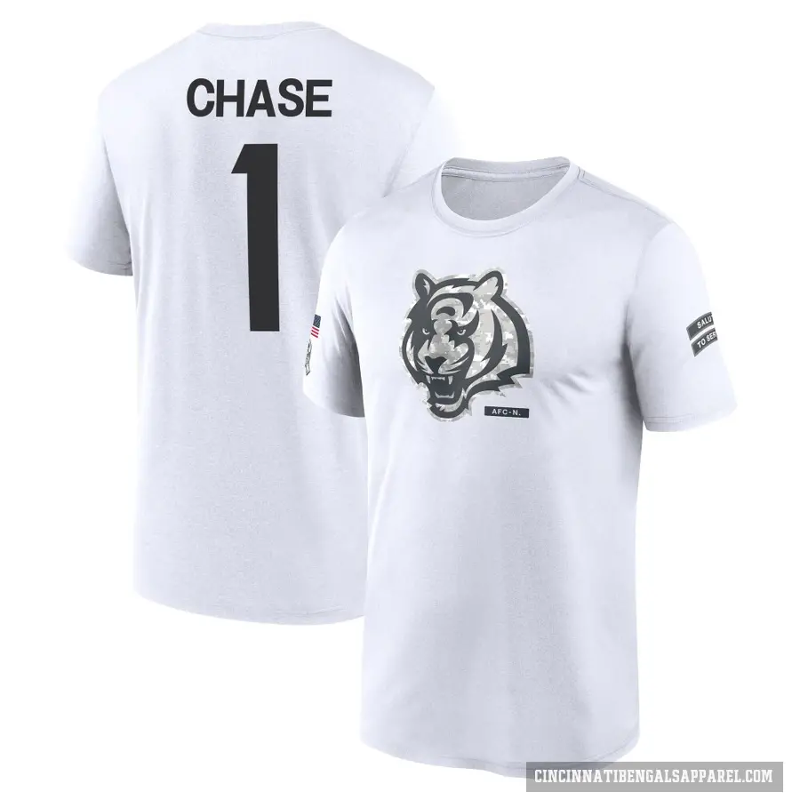 Youth ＃1 Ja'Marr Chase Cincinnati Bengals White 2024 Salute to Service Performance T-Shirt