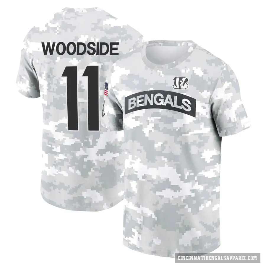 Youth ＃11 Logan Woodside Cincinnati Bengals Camo Arctic 2024 Salute to Service Performance T-Shirt