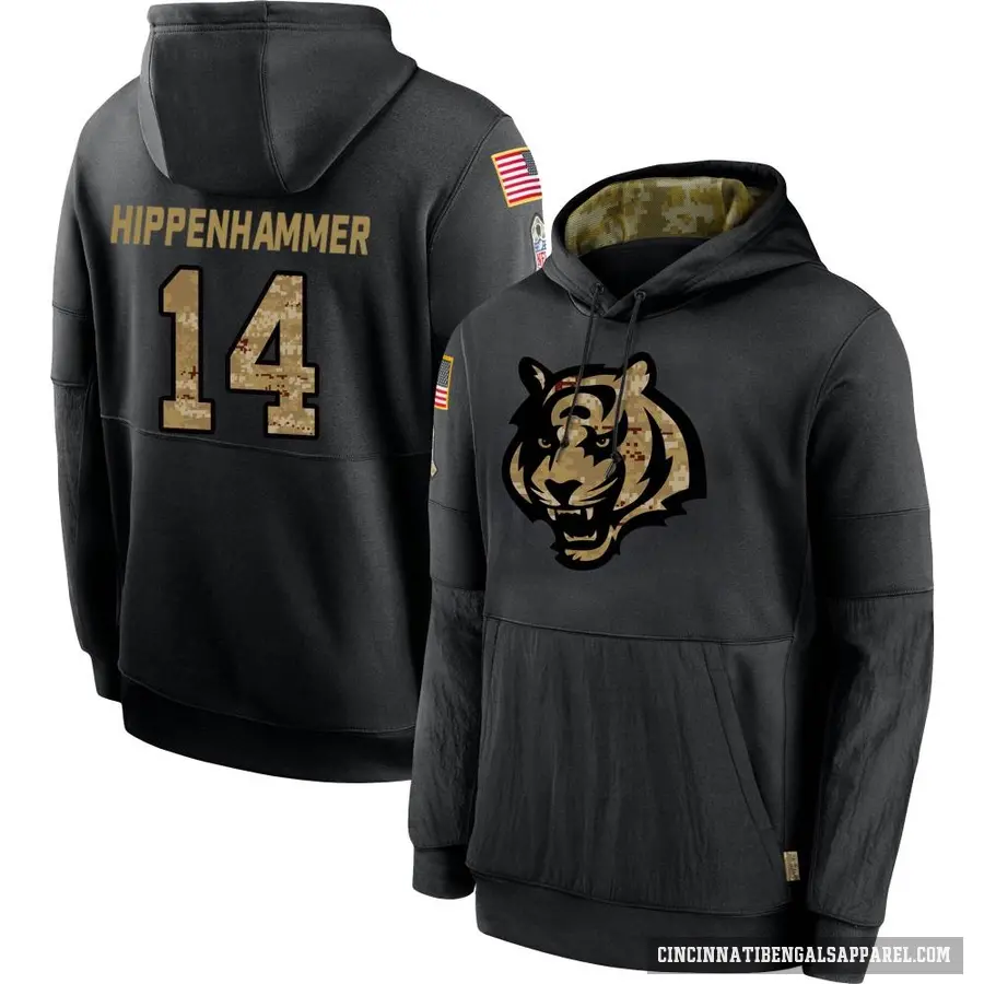 Youth ＃14 Mac Hippenhammer Cincinnati Bengals Black 2020 Salute to Service Sideline Performance Pullover Hoodie