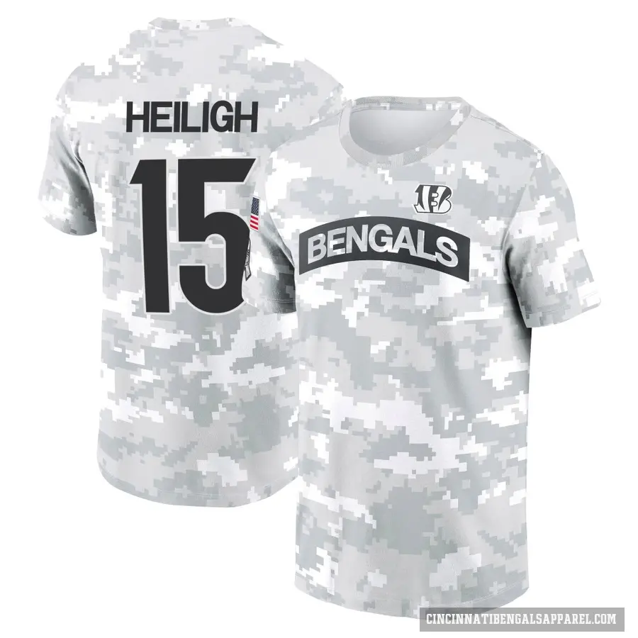 Youth ＃15 Jaivon Heiligh Cincinnati Bengals Camo Arctic 2024 Salute to Service Performance T-Shirt