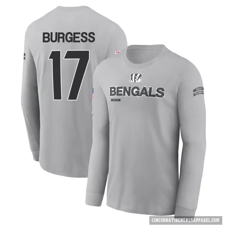 Youth ＃17 Cole Burgess Cincinnati Bengals Gray 2024 Salute to Service Long Sleeve T-Shirt