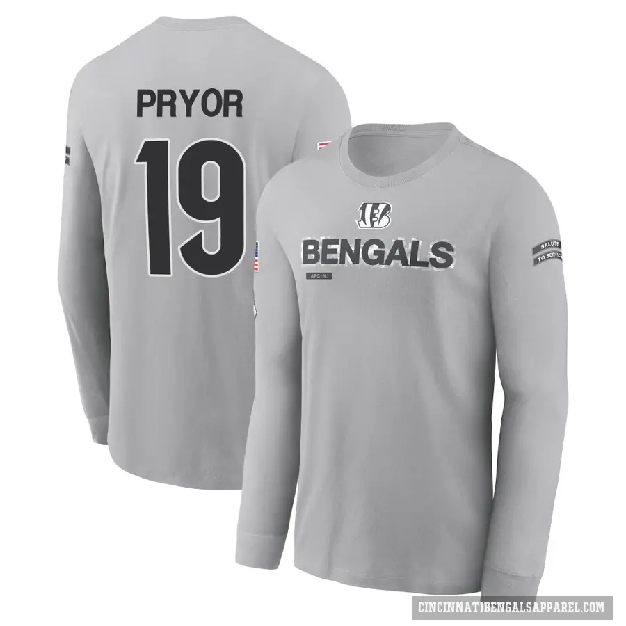 Youth ＃19 Kendric Pryor Cincinnati Bengals Gray 2024 Salute to Service Long Sleeve T-Shirt