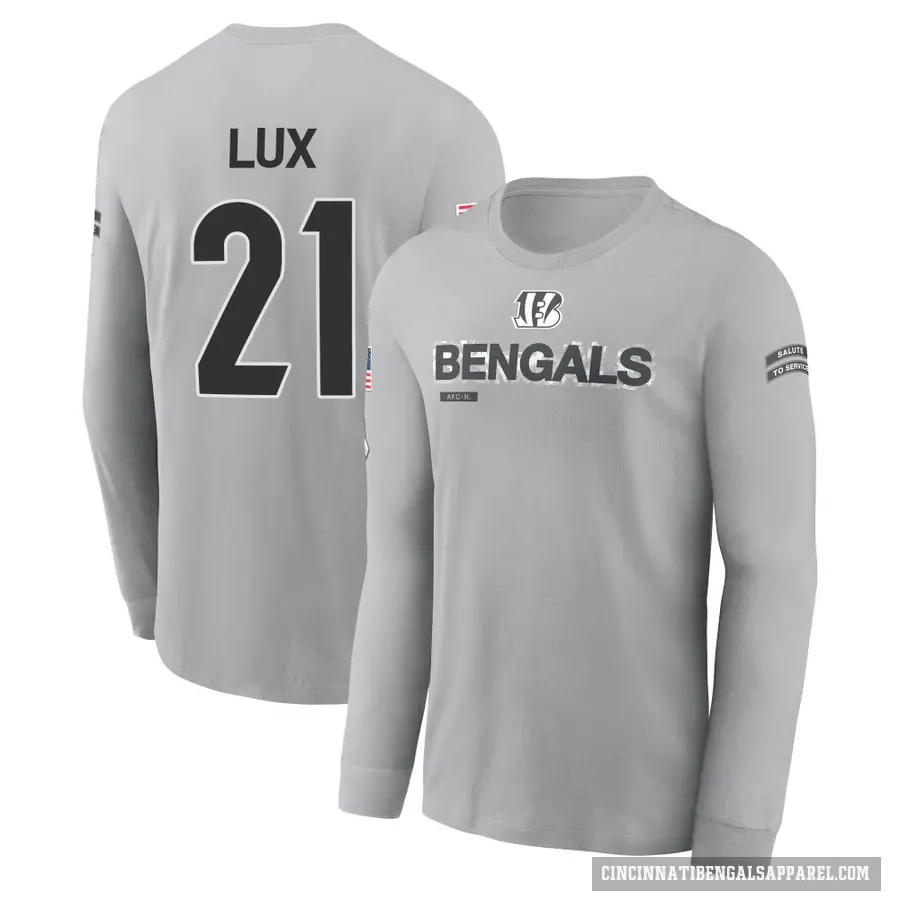 Youth ＃21 Bralyn Lux Cincinnati Bengals Gray 2024 Salute to Service Long Sleeve T-Shirt
