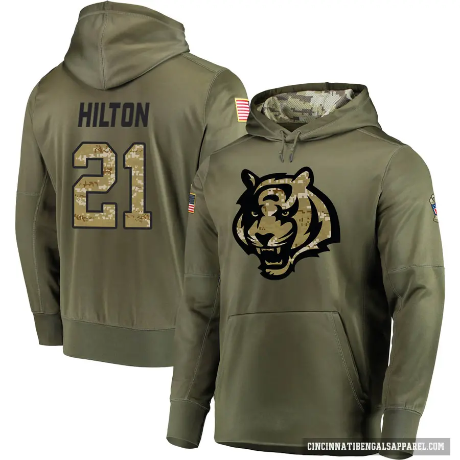 Youth ＃21 Mike Hilton Cincinnati Bengals Olive Salute to Service Pullover Hoodie