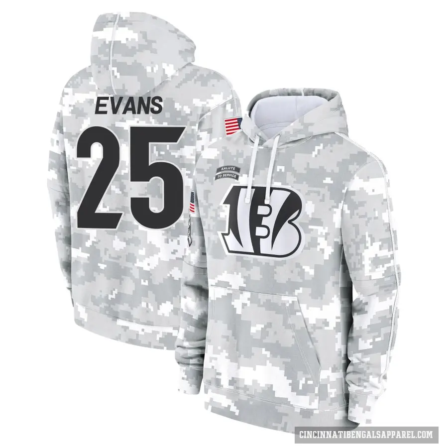Youth ＃25 Chris Evans Cincinnati Bengals Arctic Camo 2024 Salute to Service Club Fleece Pullover Hoodie