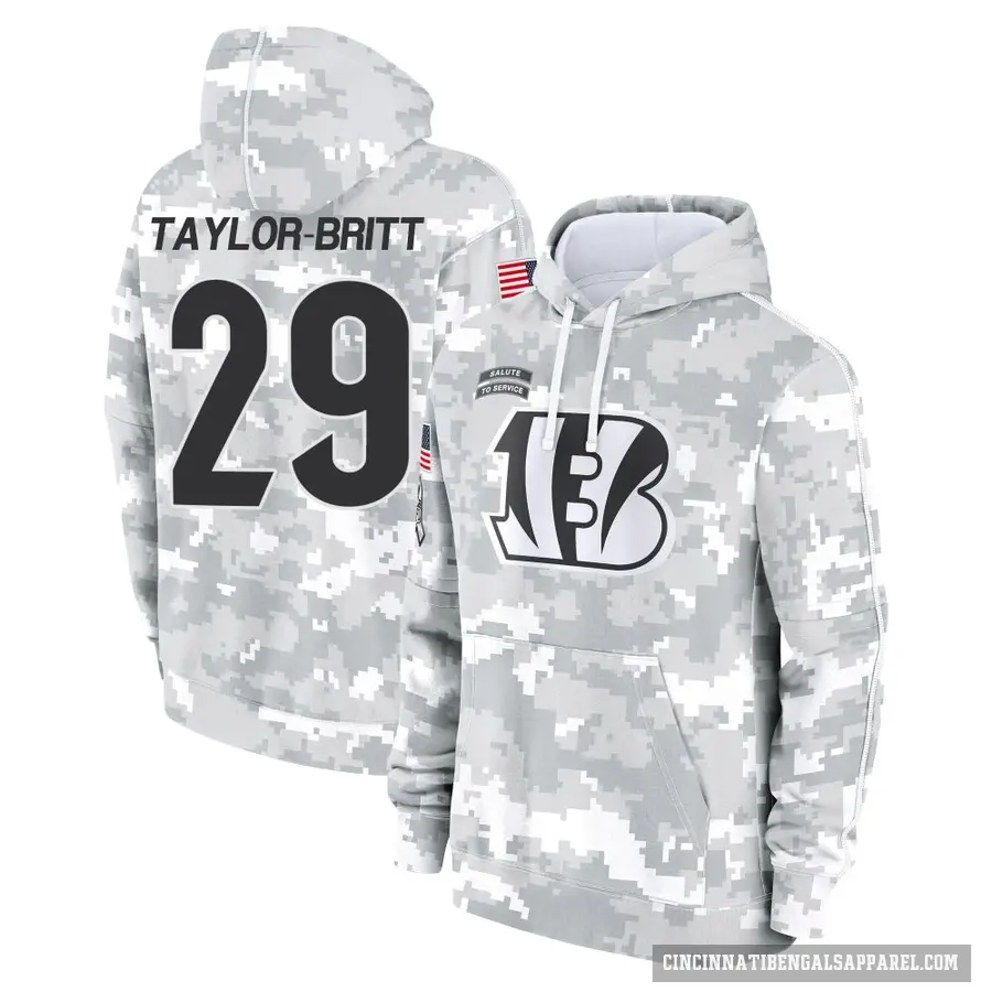 Youth ＃29 Cam Taylor-Britt Cincinnati Bengals Arctic Camo 2024 Salute to Service Club Fleece Pullover Hoodie