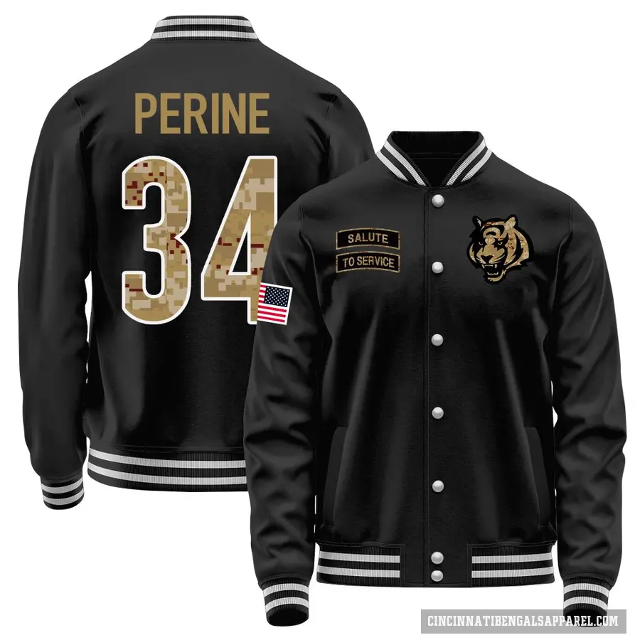 Youth ＃34 Samaje Perine Cincinnati Bengals Black Salute to Service Sideline Performance Jacket