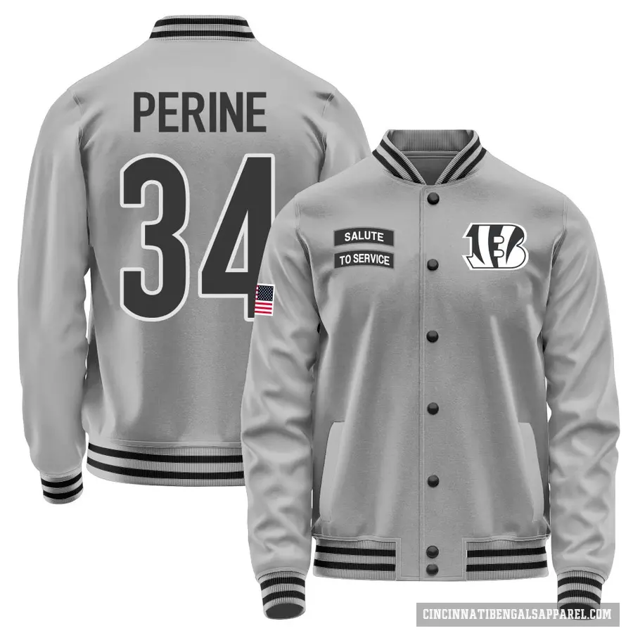 Youth ＃34 Samaje Perine Cincinnati Bengals Gray Salute to Service Performance Jacket