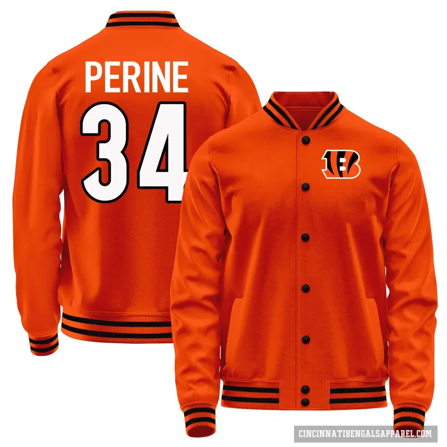 Youth ＃34 Samaje Perine Cincinnati Bengals Orange Full-Snap Name & Number Jacket