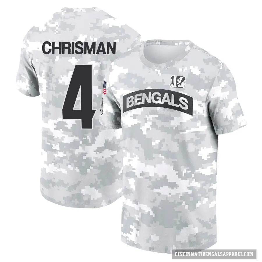 Youth ＃4 Drue Chrisman Cincinnati Bengals Camo Arctic 2024 Salute to Service Performance T-Shirt