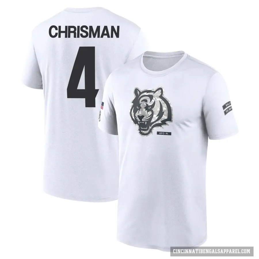 Youth ＃4 Drue Chrisman Cincinnati Bengals White 2024 Salute to Service Performance T-Shirt