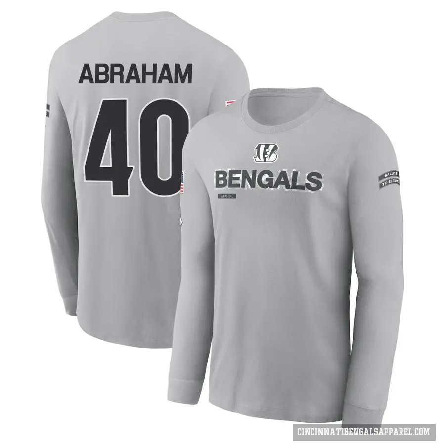 Youth ＃40 Micah Abraham Cincinnati Bengals Gray 2024 Salute to Service Long Sleeve T-Shirt