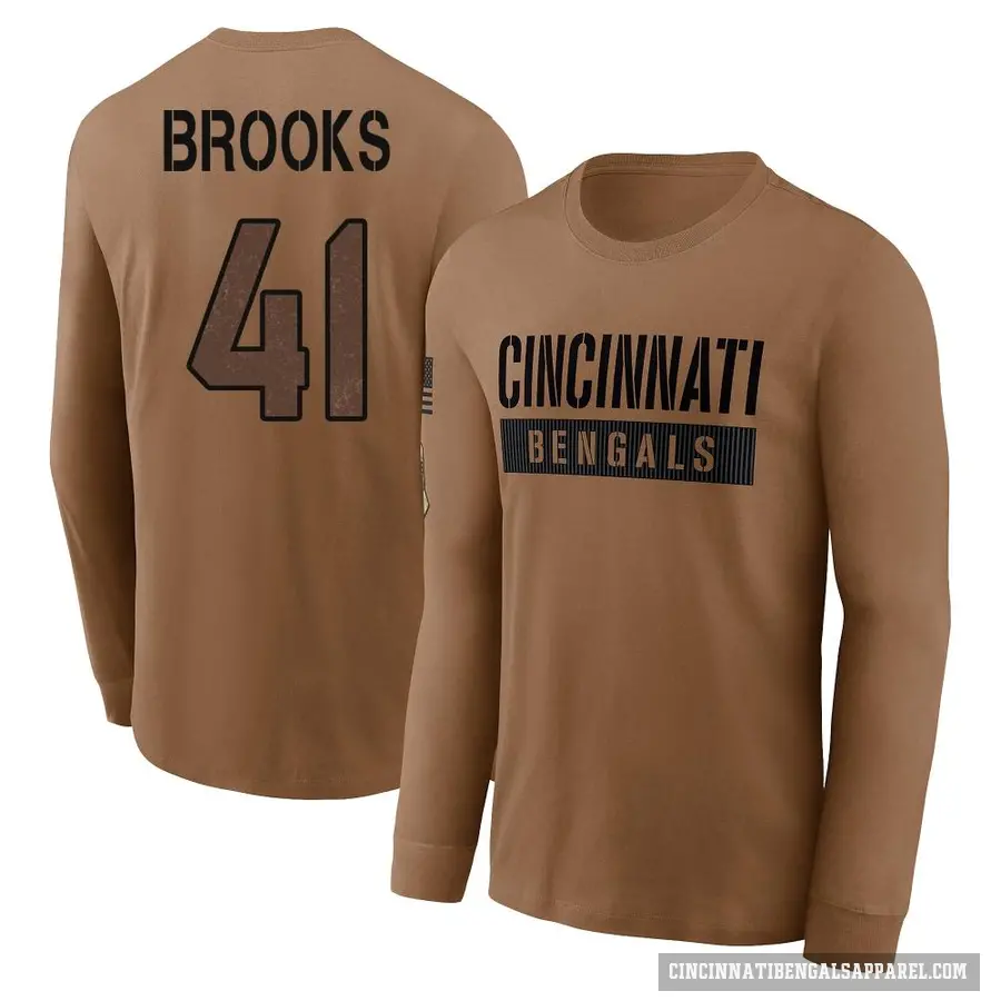 Youth ＃41 Nate Brooks Cincinnati Bengals Brown 2023 Salute To Service Long Sleeve T-Shirt