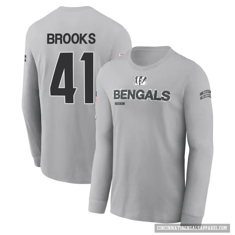 Youth ＃41 Nate Brooks Cincinnati Bengals Gray 2024 Salute to Service Long Sleeve T-Shirt