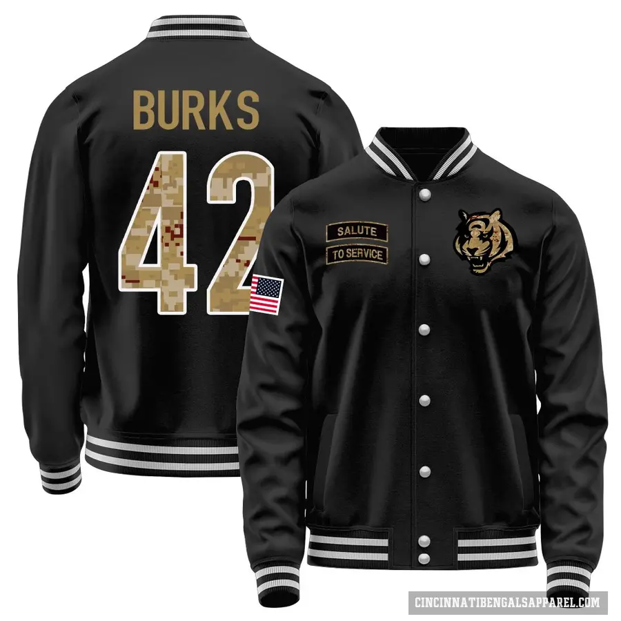 Youth ＃42 Oren Burks Cincinnati Bengals Black Salute to Service Sideline Performance Jacket