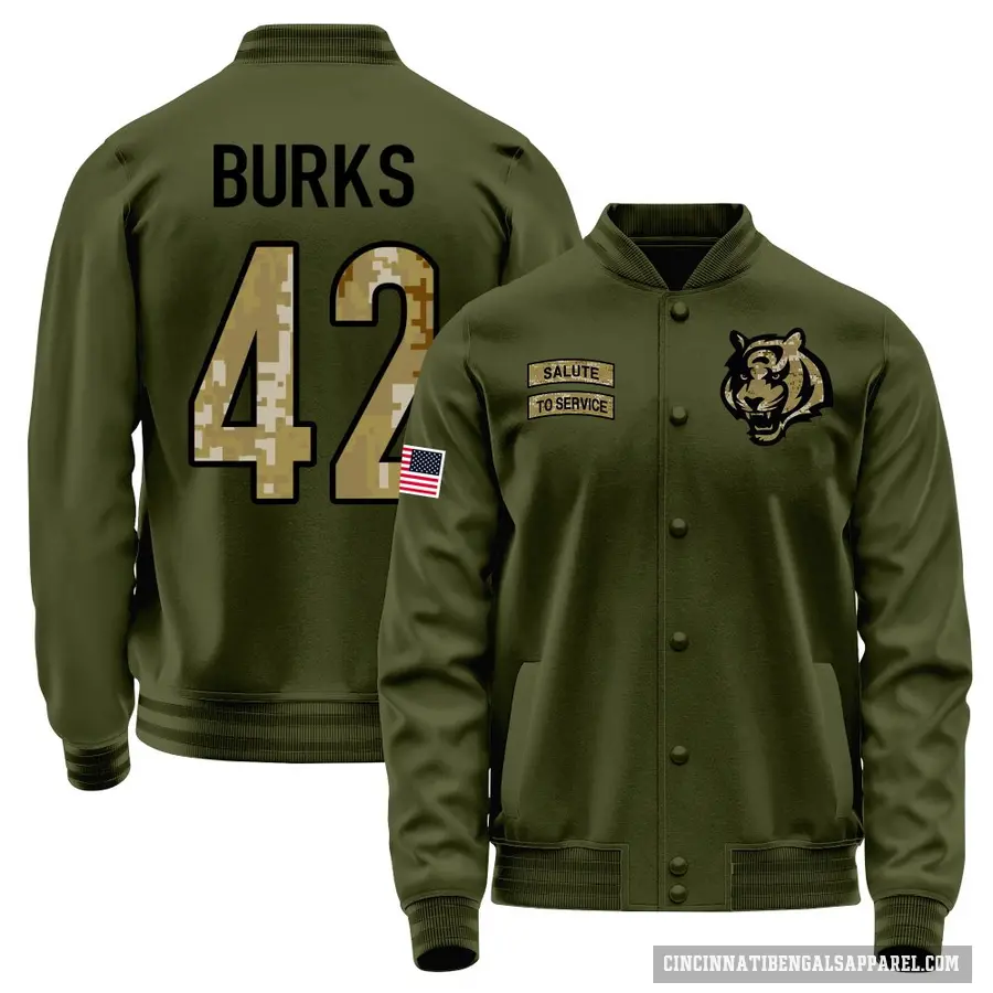 Youth ＃42 Oren Burks Cincinnati Bengals Olive Salute to Service Sideline Performance Jacket