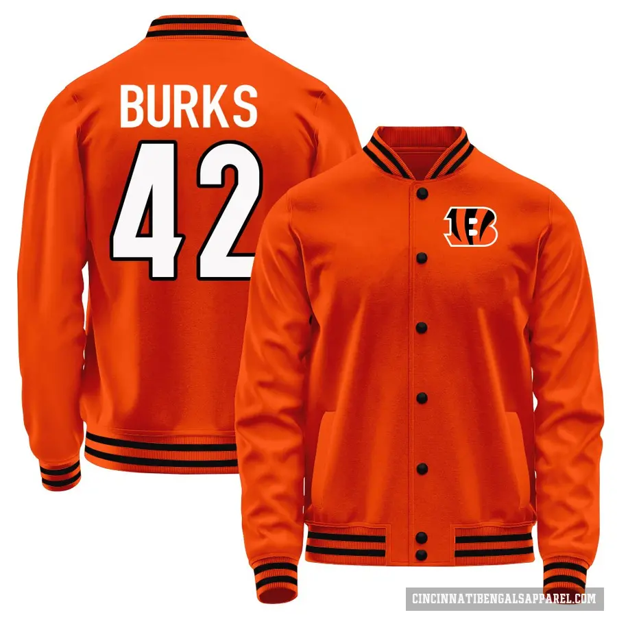 Youth ＃42 Oren Burks Cincinnati Bengals Orange Full-Snap Name & Number Jacket
