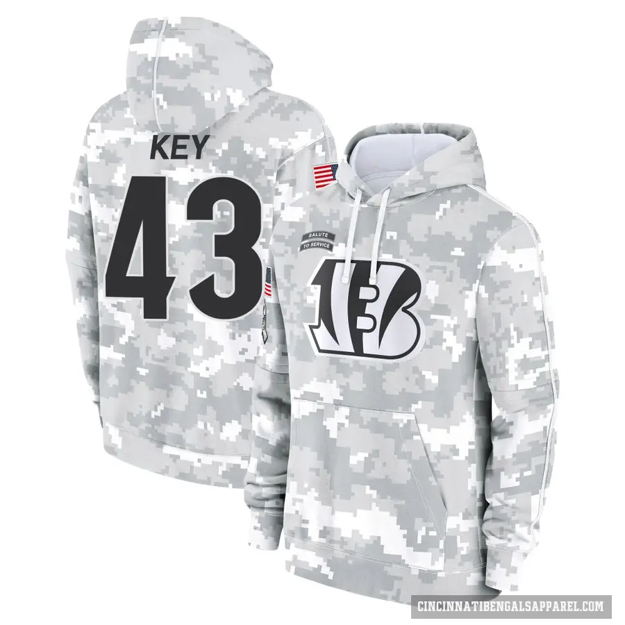 Youth ＃43 Jaylen Key Cincinnati Bengals Arctic Camo 2024 Salute to Service Club Fleece Pullover Hoodie