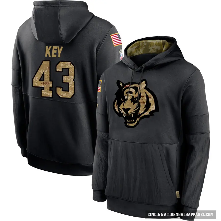 Youth ＃43 Jaylen Key Cincinnati Bengals Black 2020 Salute to Service Sideline Performance Pullover Hoodie