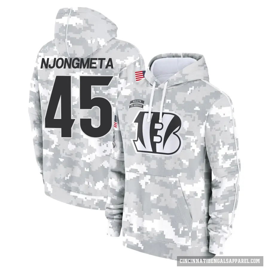 Youth ＃45 Maema Njongmeta Cincinnati Bengals Arctic Camo 2024 Salute to Service Club Fleece Pullover Hoodie