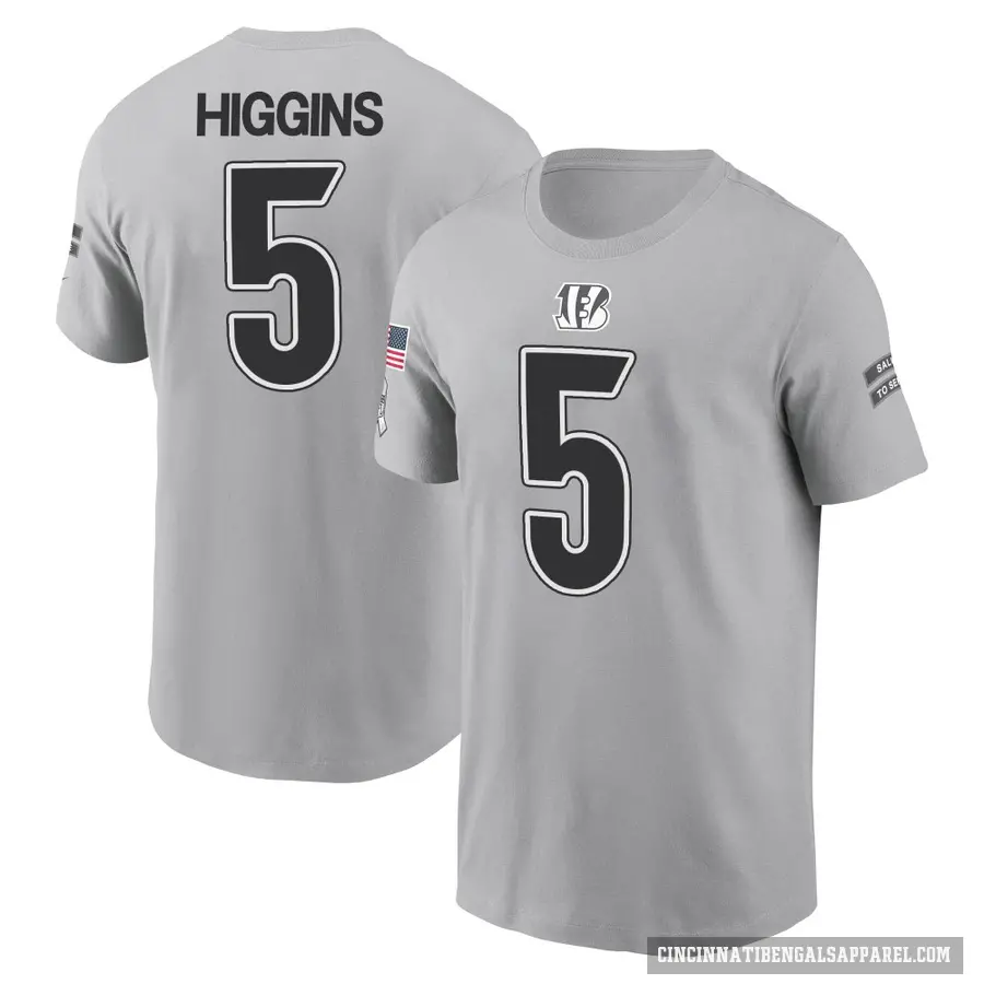 Youth ＃5 Tee Higgins Cincinnati Bengals Gray 2024 Salute to Service T-Shirt